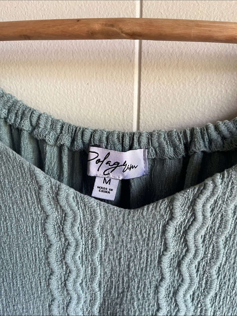 Polygram Sage Green Tiered Maxi Stretch Dress with Puff Sleeves Sz Med - Picture 3 of 9